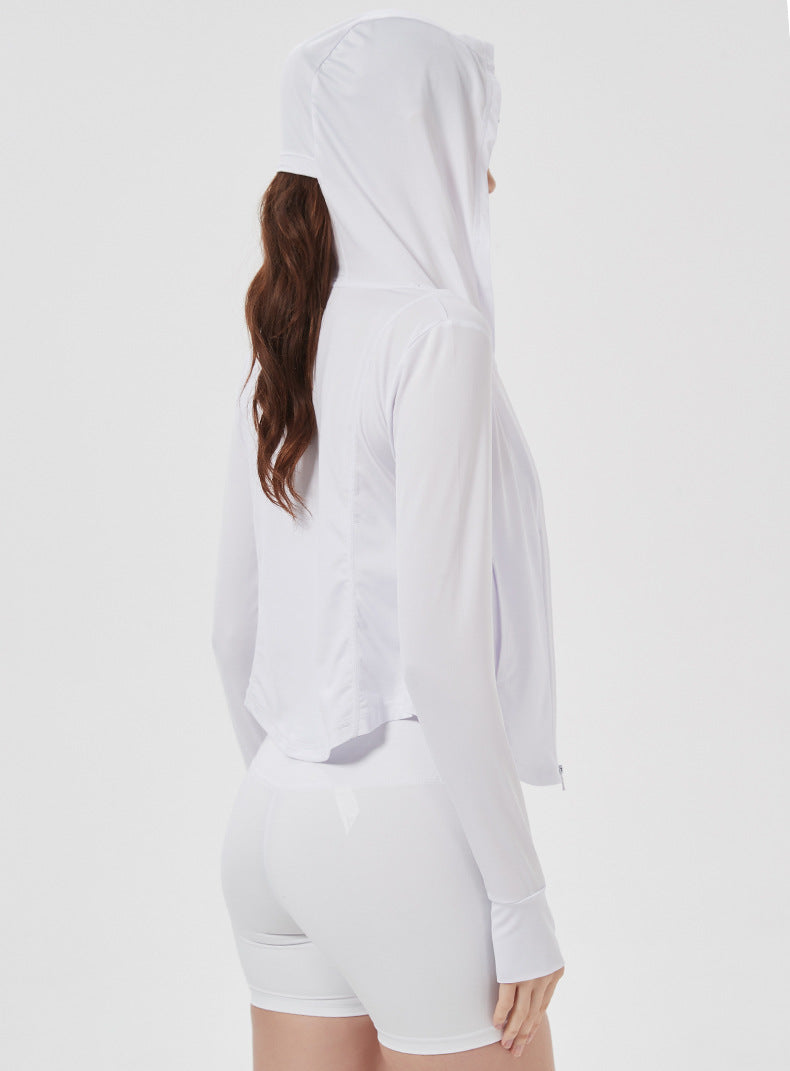 Sports Jacket Women High Elastic Hooded Quick Drying Top Violently Sweat Running Training Yoga Clothes Coat