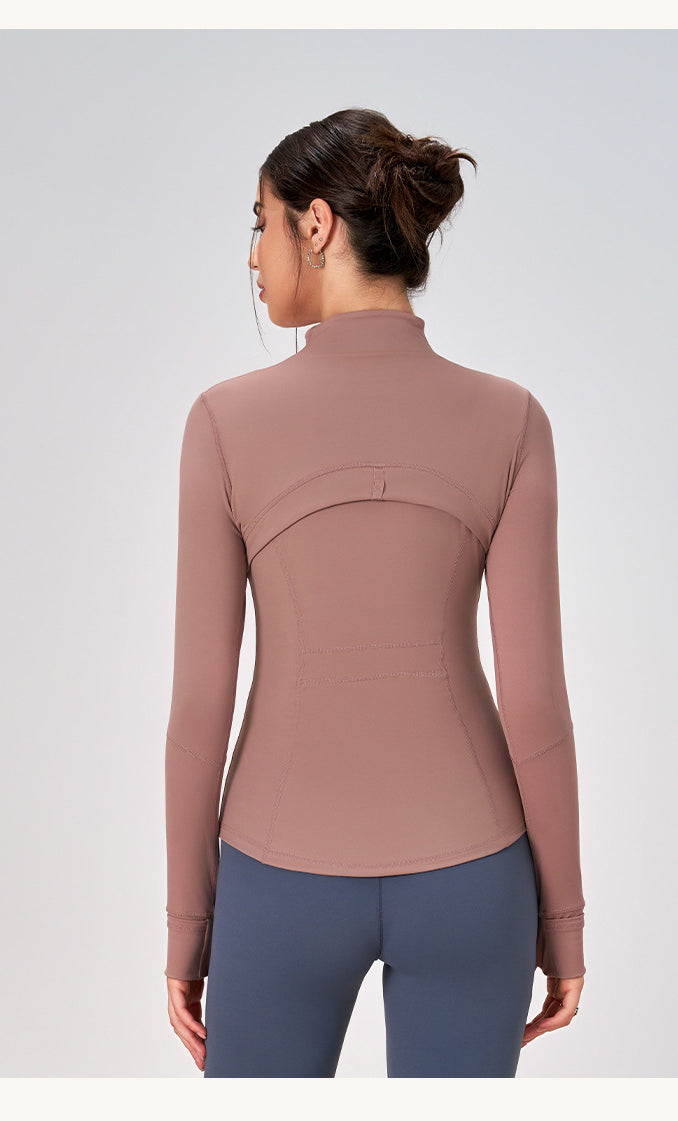 Winter Zipped Stand Collar Slim Fit Sports Outdoor Long Sleeve Yoga