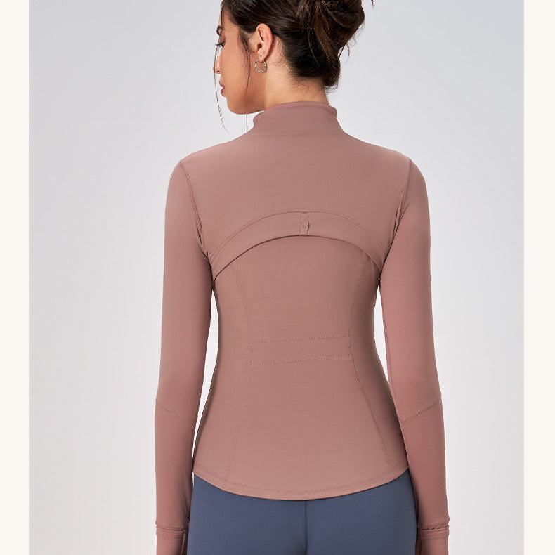 Winter Zipped Stand Collar Slim Fit Sports Outdoor Long Sleeve Yoga