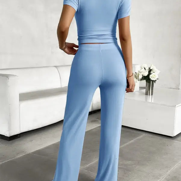 Light blue langry fashion two-piece loungewear set in soft fabric