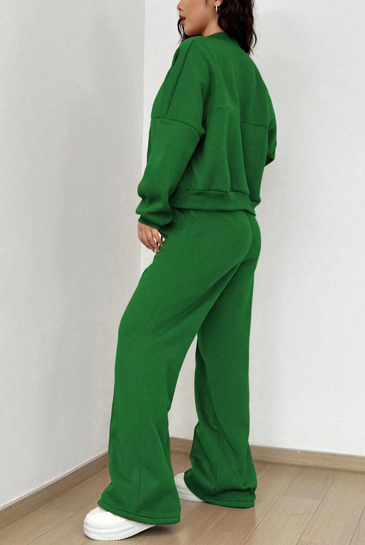 Green sweat suit featured in Trendy Cardigan Two Piece Set for stylish langry fashion ملابس