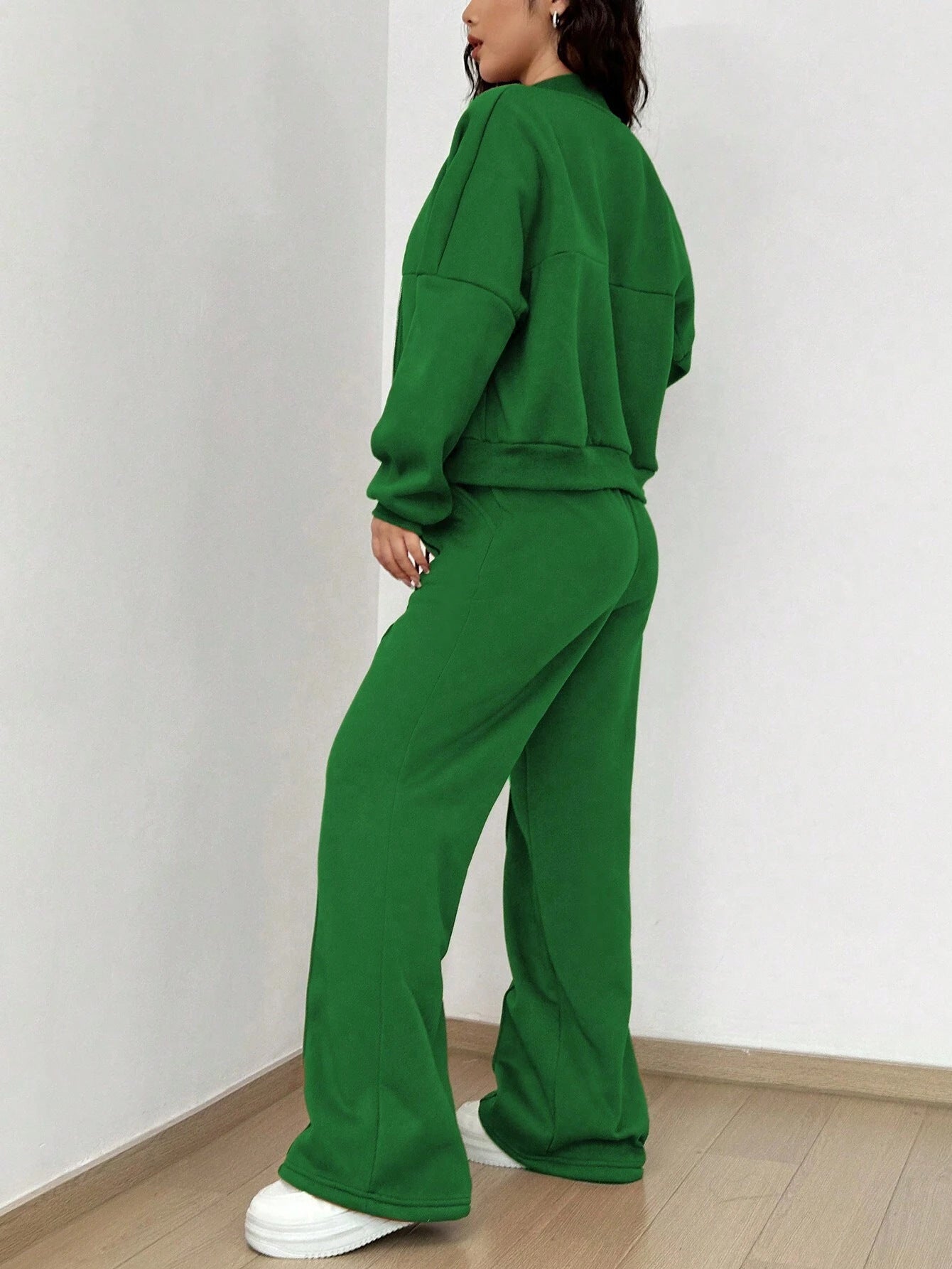 Green sweat suit featured in Trendy Cardigan Two Piece Set for stylish langry fashion ملابس