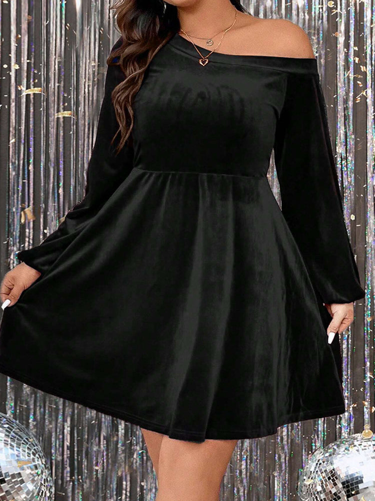Black off-the-shoulder velvet dress from Elegant off the Shoulder Dress, stylish ملابس