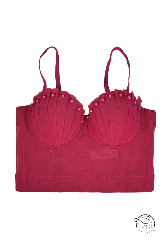 Fuchsia padded bra with pearls in Langry mesh corset