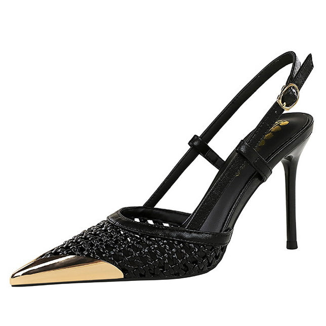 High Grade Metal Pointed Toe Strap Heels