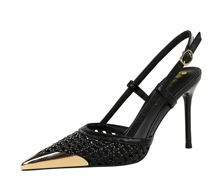 High Grade Metal Pointed Toe Strap Heels