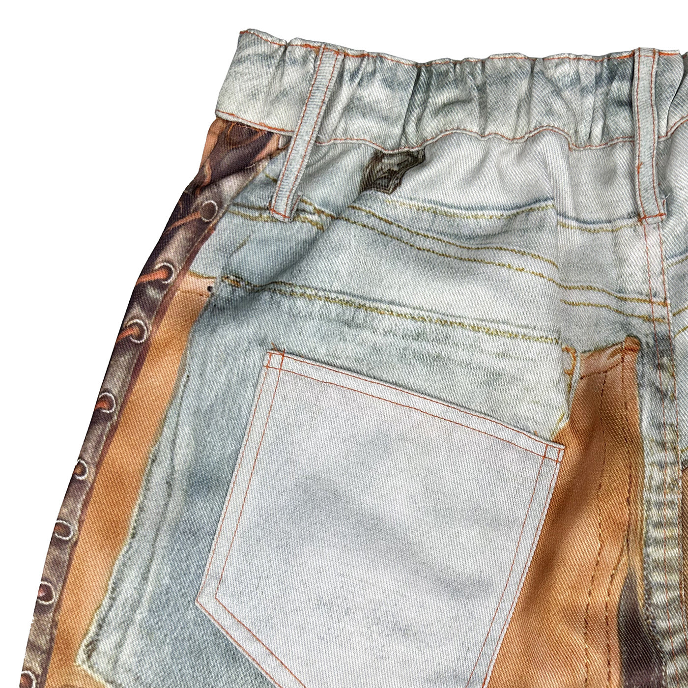 Light-colored denim jeans with leather patches, ideal for casual fashion by Langry