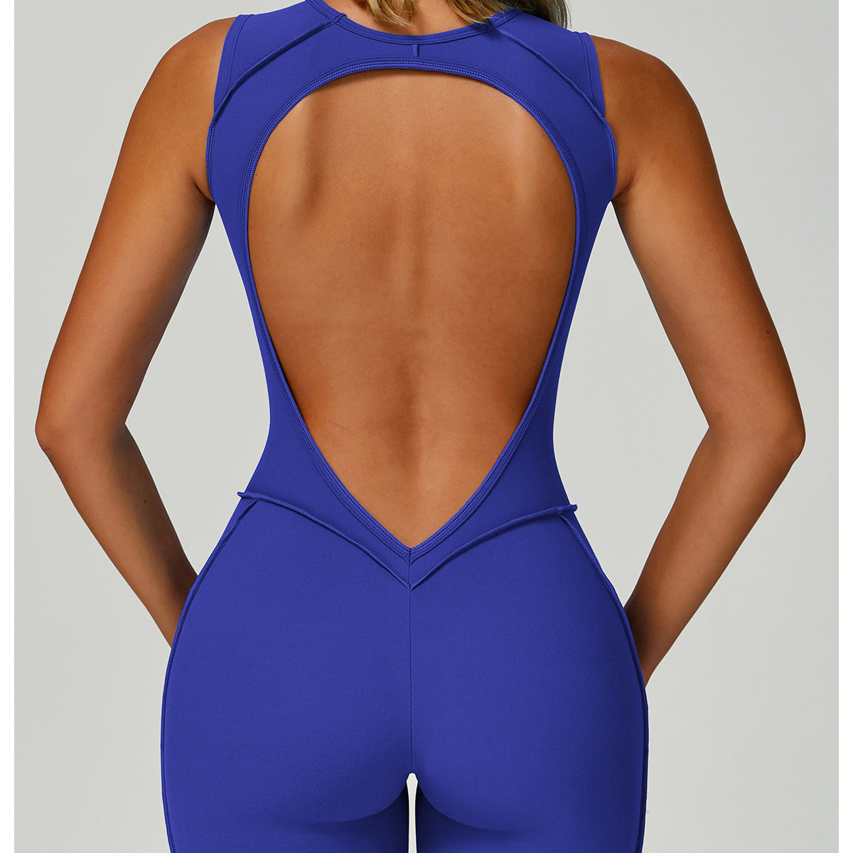 Langry fashion royal blue sleeveless romper with open back