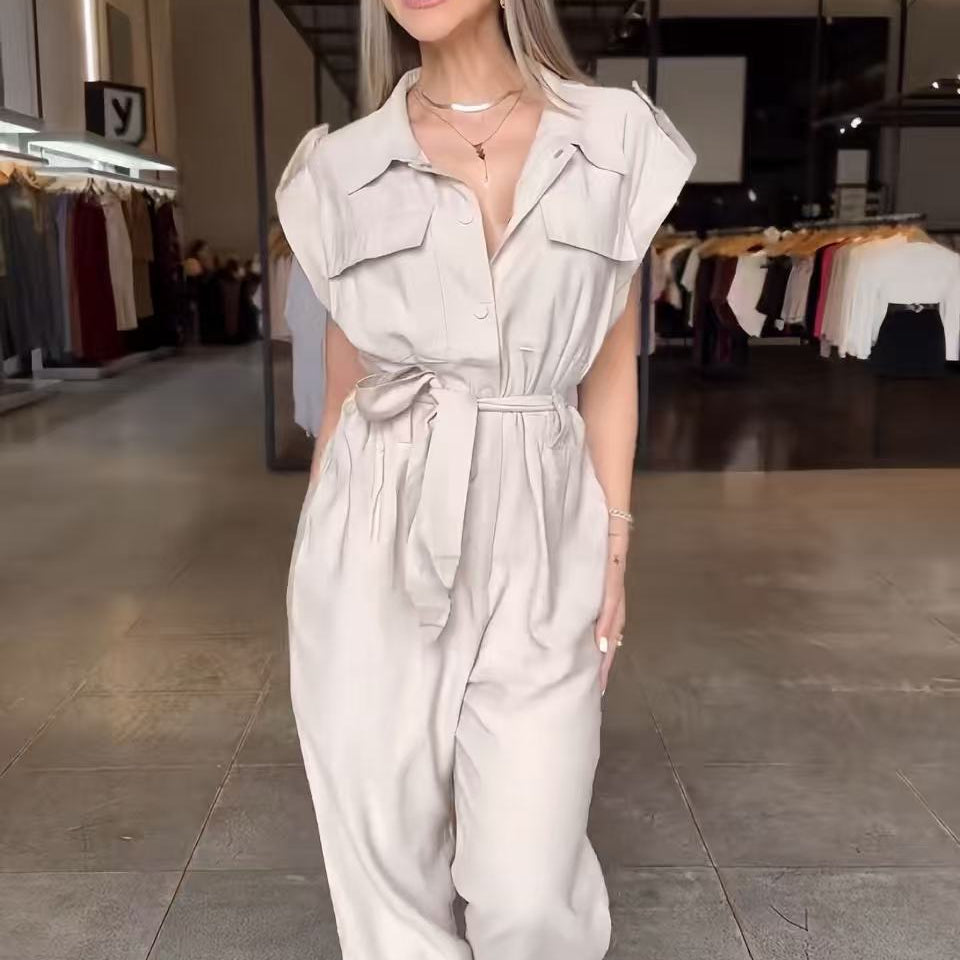 High Waist Long Leg Sleeveless Tooling Jumpsuit