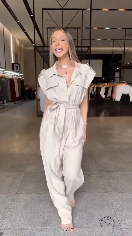 High Waist Long Leg Sleeveless Tooling Jumpsuit