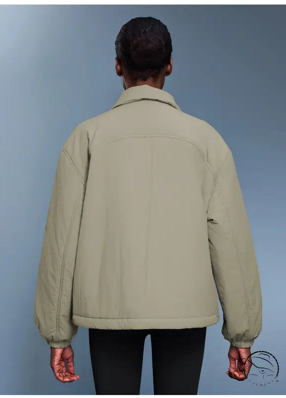 Langry beige quilted fashion jacket with black sleeves, cotton padded coat