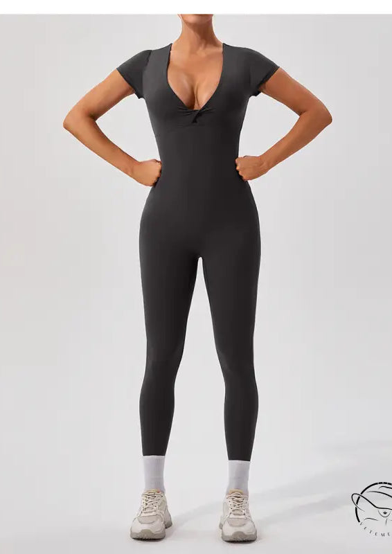Sleek langry fashion yoga fitness one-piece bodysuit in dark gray