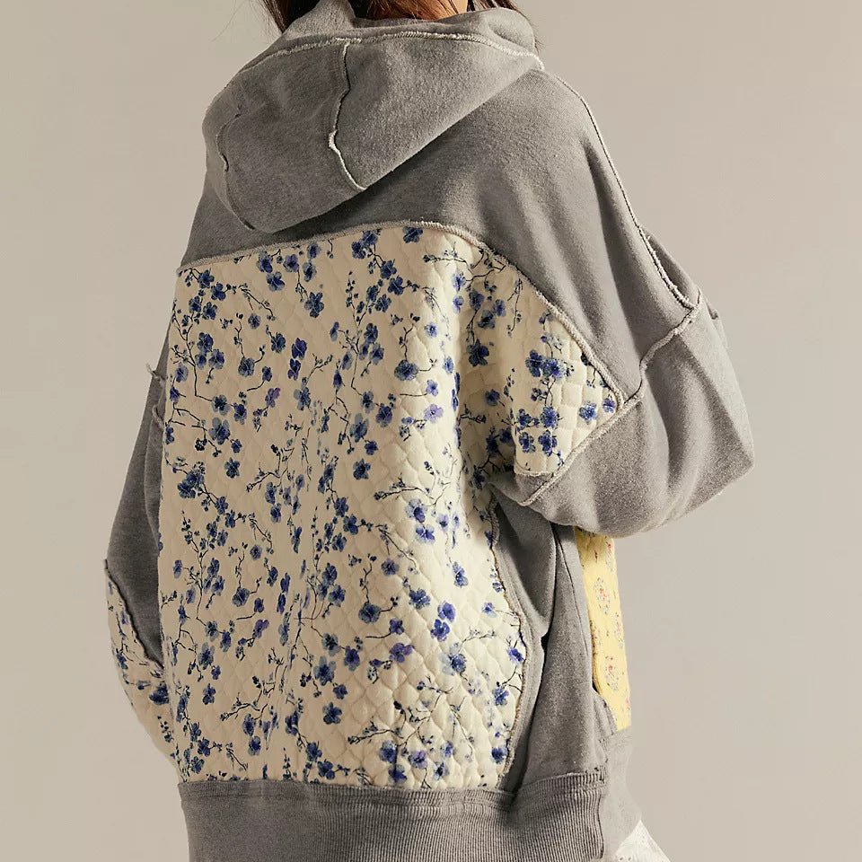 Langry beige and gray floral hooded embroidery sweater, fashion ملابس