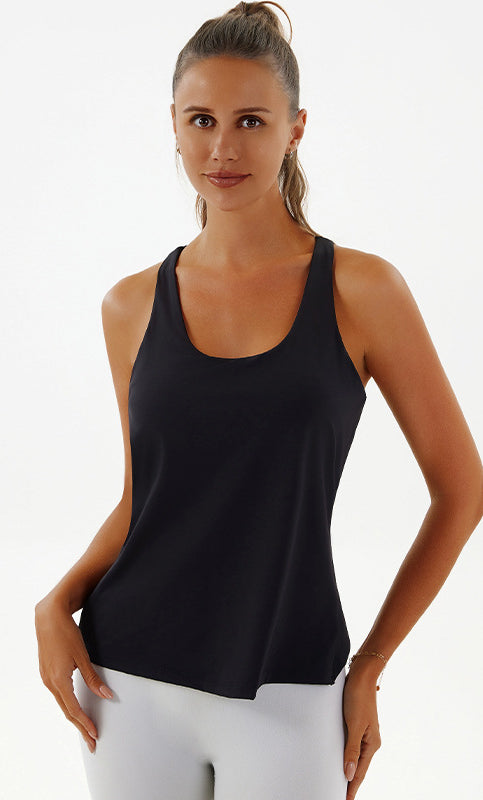 Black racerback tank top from Yoga Breathable Top, perfect for stylish fitness and ملابس