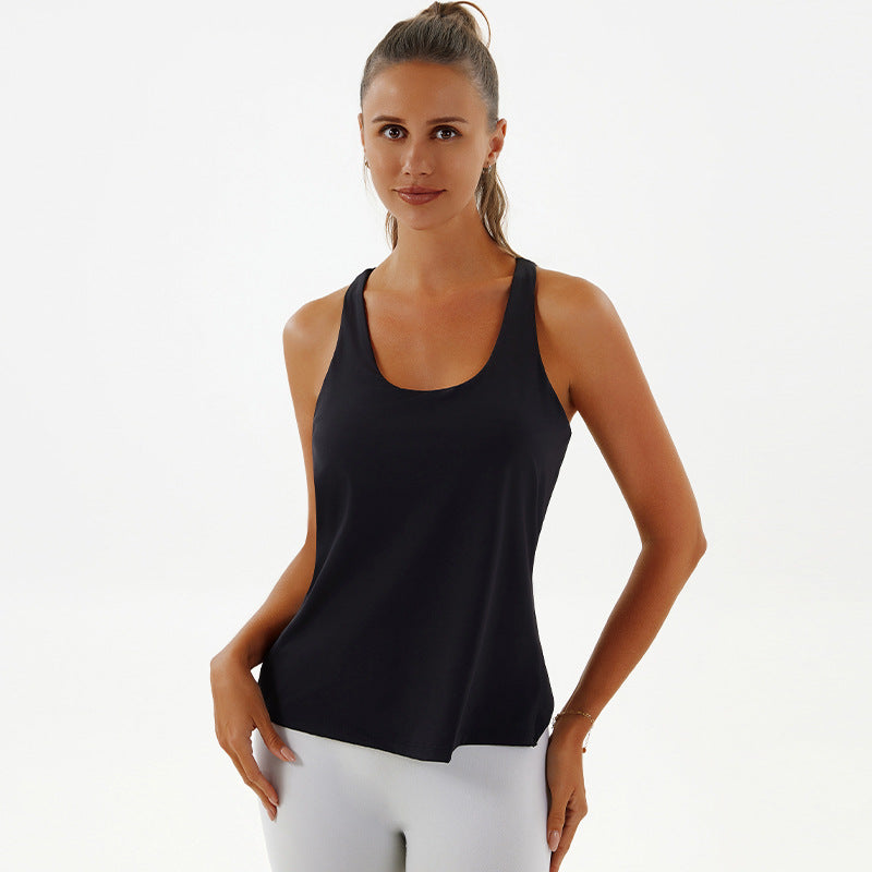 Black racerback tank top from Yoga Breathable Top, perfect for stylish fitness and ملابس