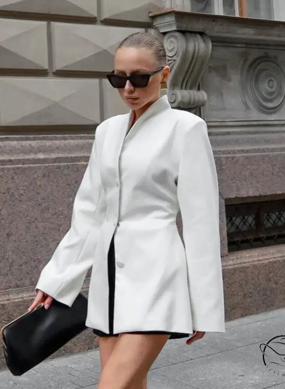 Langry fashion white blazer with black trim, slim fit for ملابس