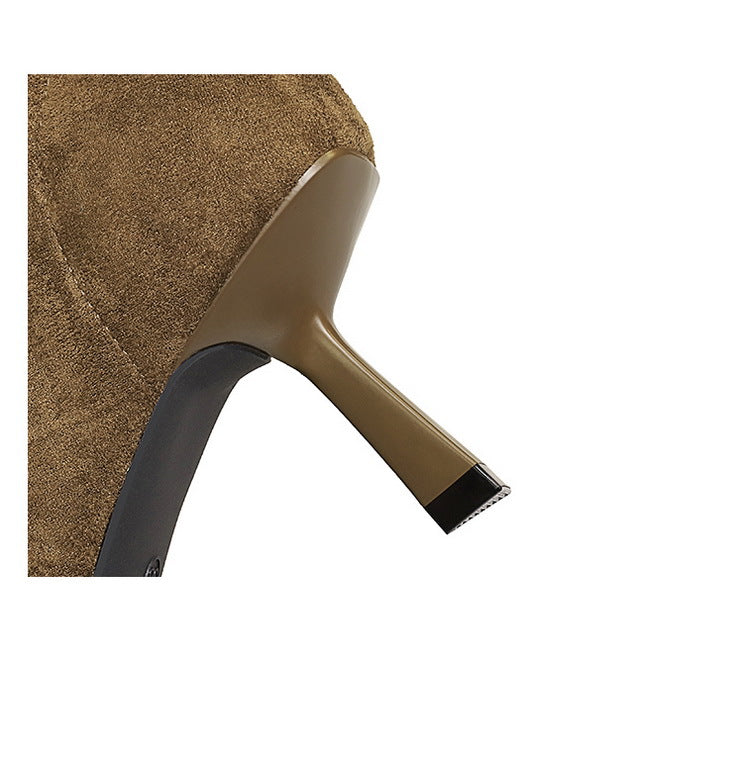 Langry fashion brown suede ankle boot with gold heel