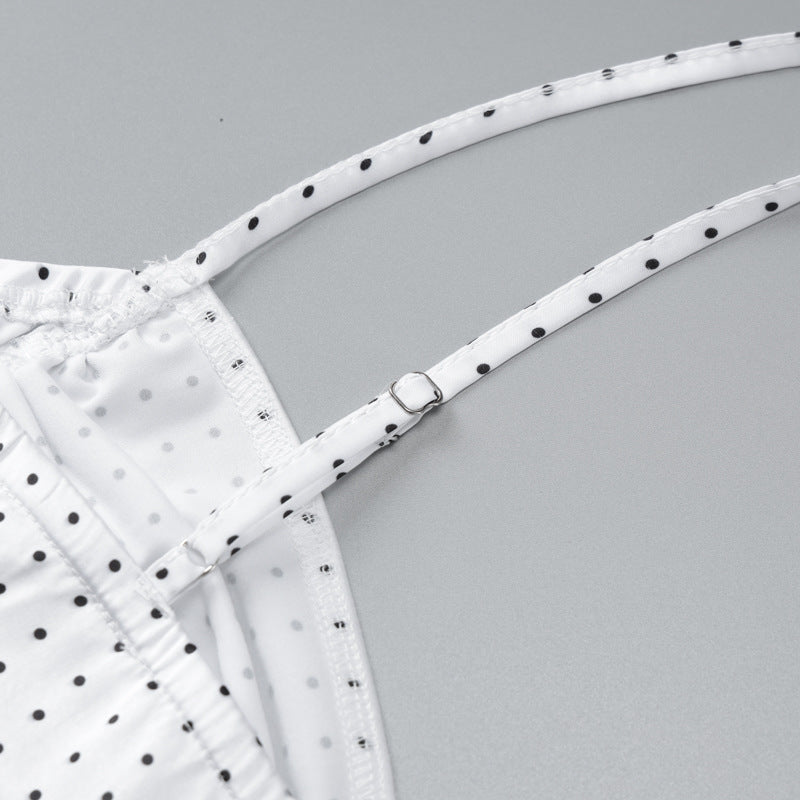 White polka-dotted camisole top as part of sexy sling slim-fit midi dress collection