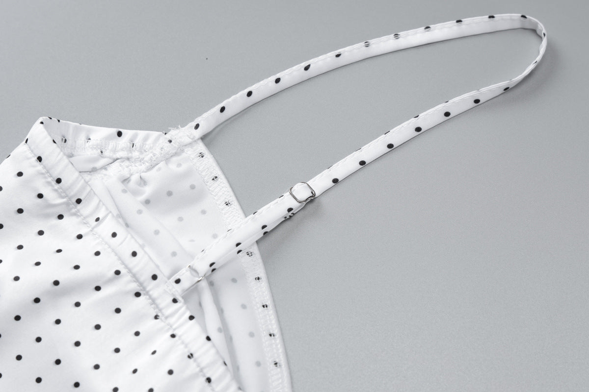 White polka-dotted camisole top as part of sexy sling slim-fit midi dress collection