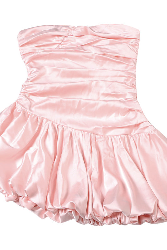 Pink strapless dress with ruched bodice and bubble hem from Women Clothing Summer Collection