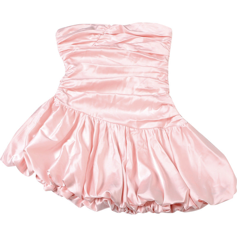 Pink strapless dress with ruched bodice and bubble hem from Women Clothing Summer Collection