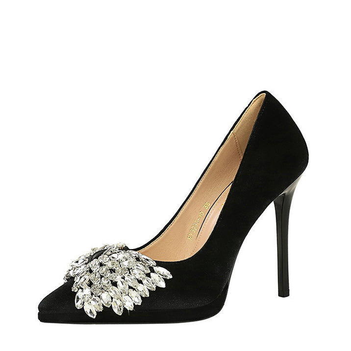Rhinestone Bow Stiletto Waterproof High Heel