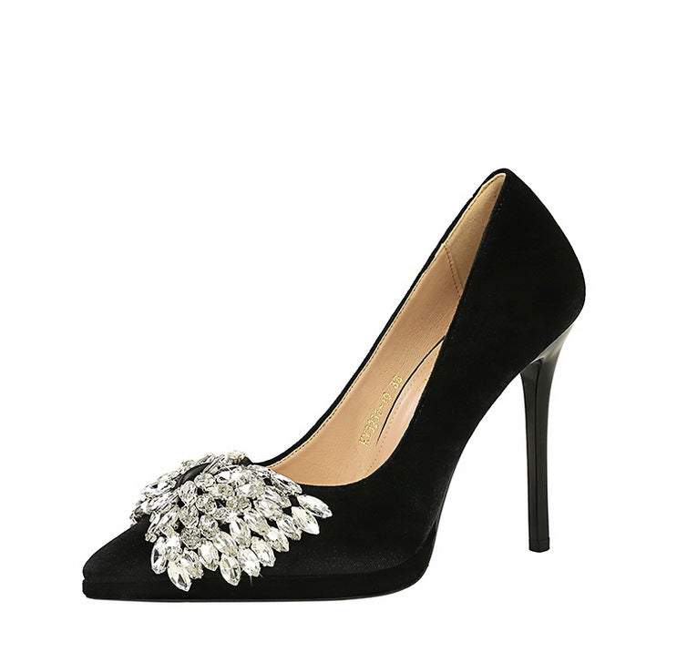 Rhinestone Bow Stiletto Waterproof High Heel