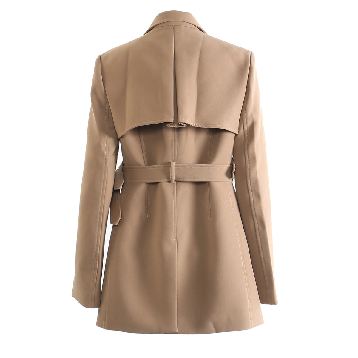 Modern beige Langry fashion trench coat blazer with belt