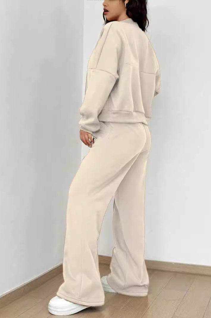 Beige sweatshirt and pants set from Trendy Cardigan Two Piece Set for stylish fashion ملابس