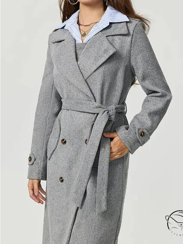 Gray herringbone wool trench coat in Langry fashion ملابس