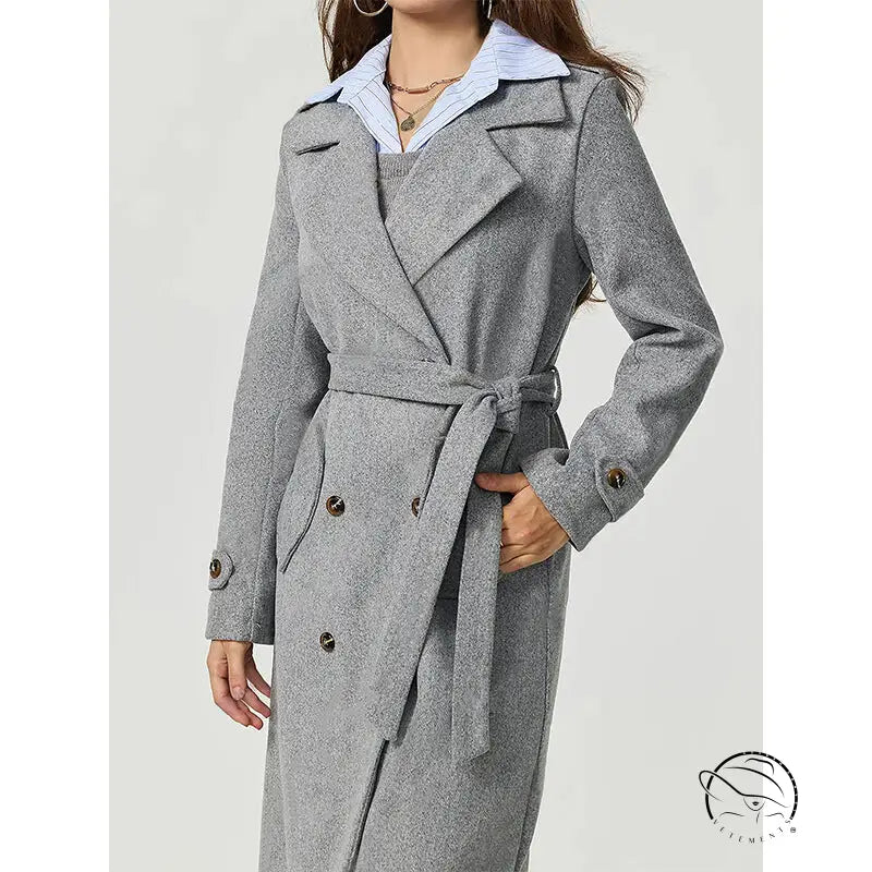 Gray herringbone wool trench coat in Langry fashion ملابس