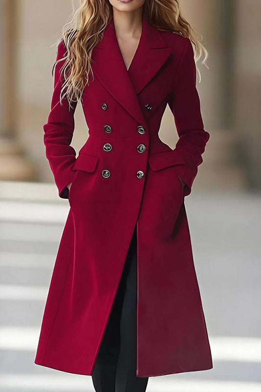 Classic double breasted long wool coat for autumn winter fashion