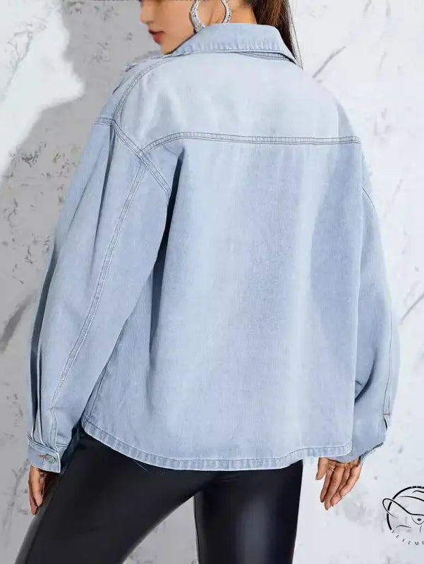 Fashionable light wash denim coat with long sleeves