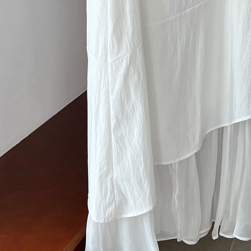 White layered curtain with ruffled edges for an Elegant Korean Style Dress