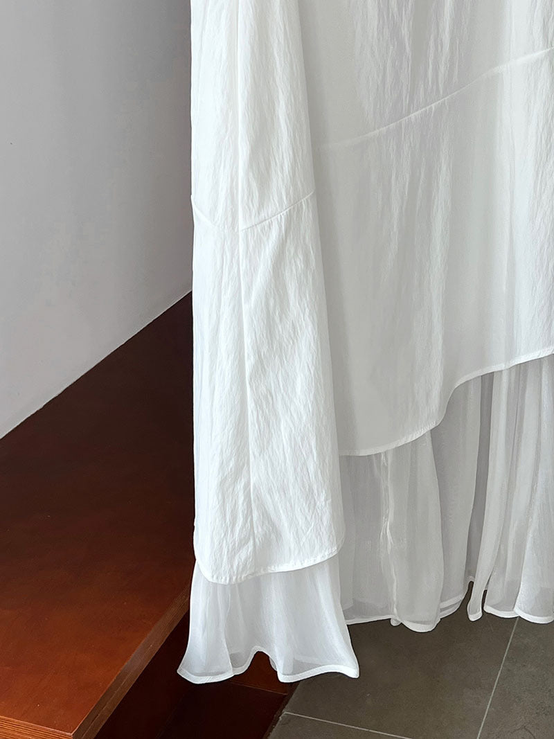 White layered curtain with ruffled edges for an Elegant Korean Style Dress