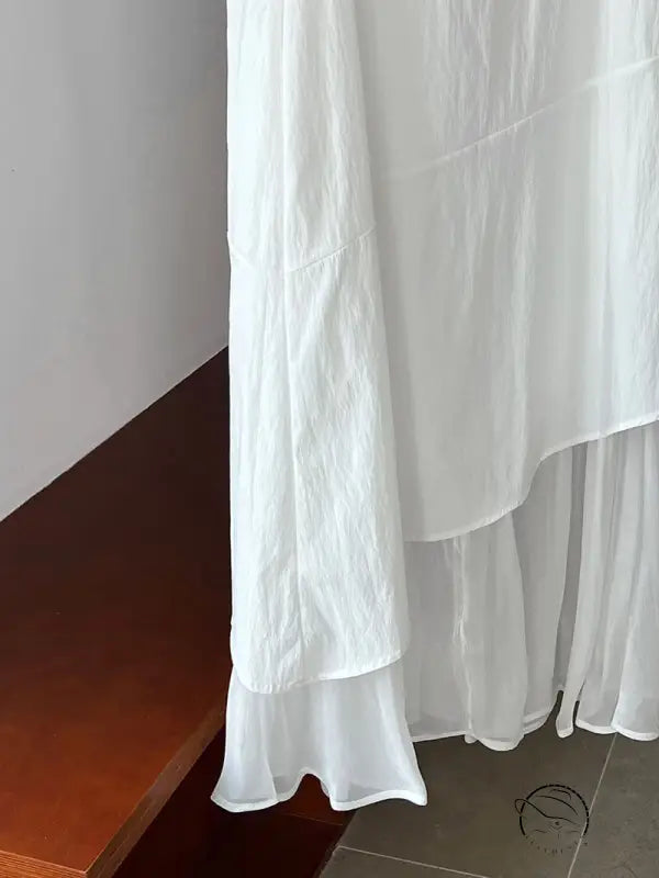 Elegant Korean style dress with white layered ruffled curtain edges