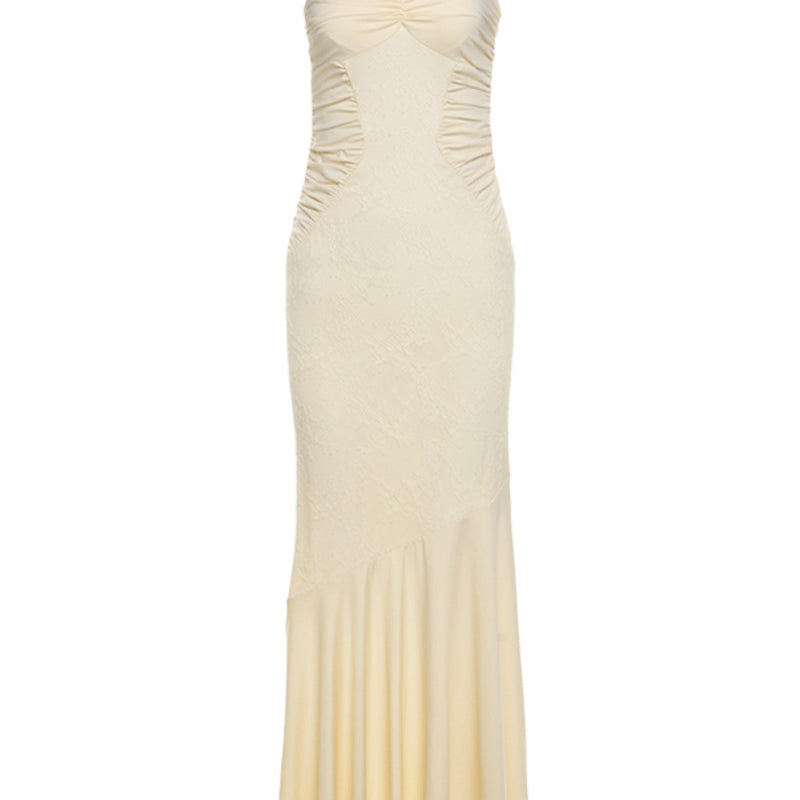 Elegant Cami Dress featuring cream-colored, floor-length design with spaghetti straps