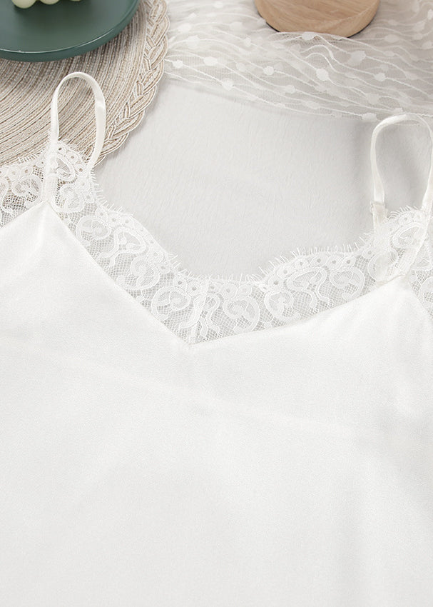 White satin camisole with lace trim in Langry ice silk pajamas