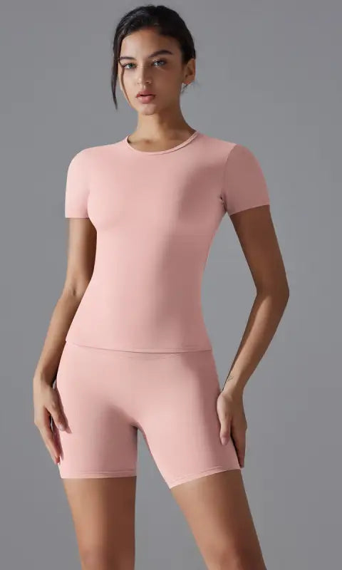 Spring Autumn t Shirt Quick Drying Yoga Clothes Short Sleeve Slim Fit Fitness Blouse Outdoor Running Sports Suit Women