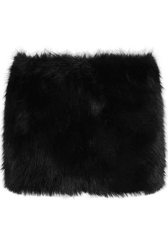 Black faux fur scarf on Langry furry stitching hip short skirt, plush fashion ملابس
