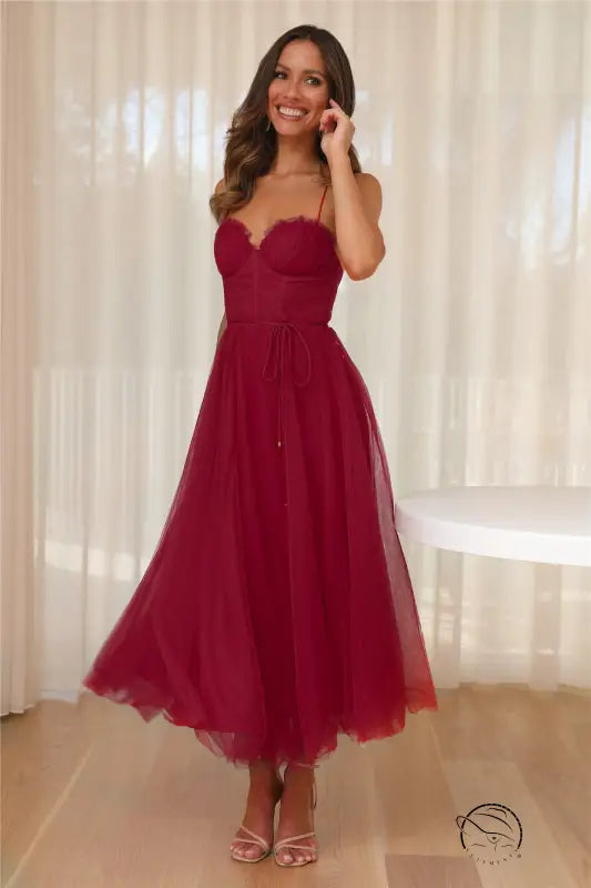 Elegant red tulle sexy sling dress in light blue