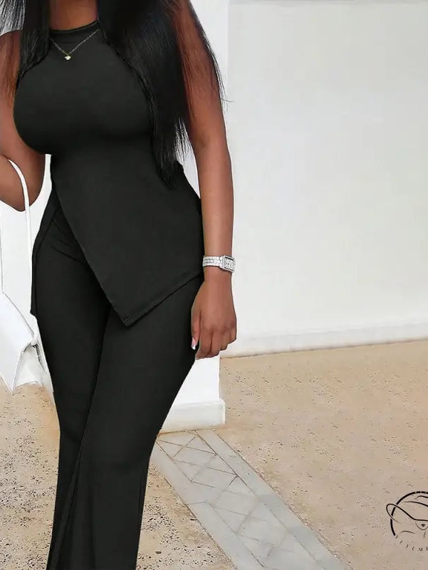 Summer Sleeveless Top Wide Leg Casual Pants Two Piece Set