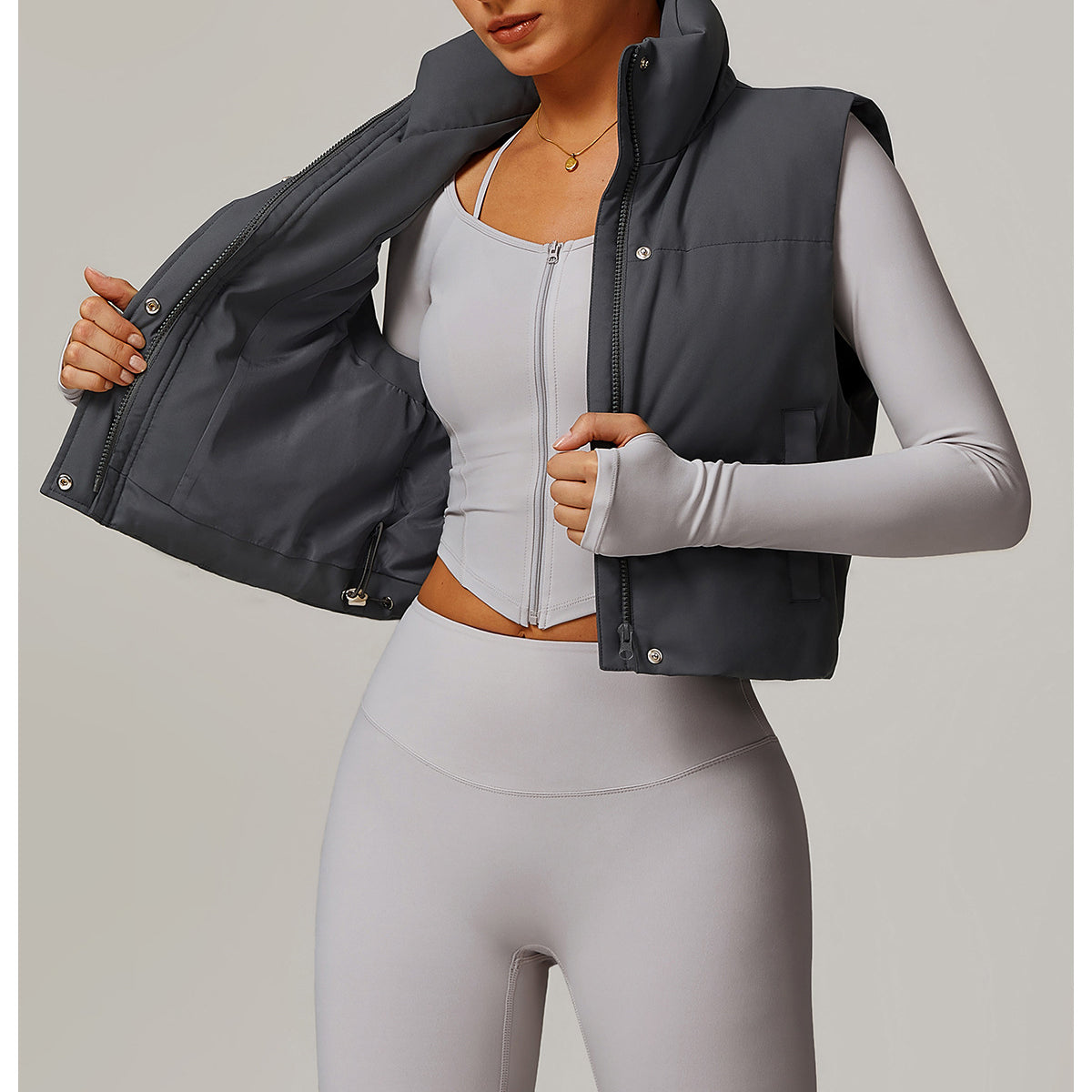 Gray puffer vest from Winter Fashionable Warm Vest Coat, stylish lantry ملابس for winter fashion