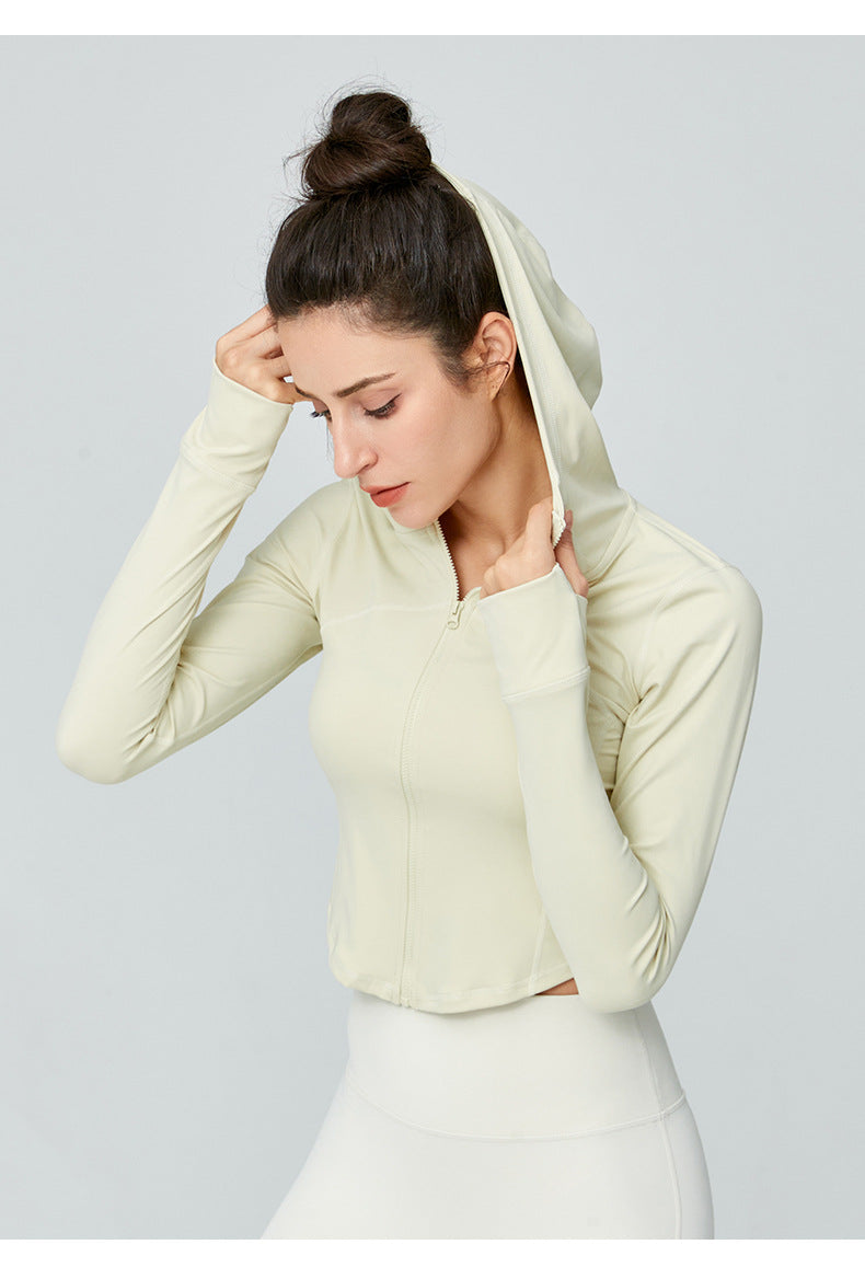 Light green hooded athletic jacket from Langry for women’s workout fashion ملابس