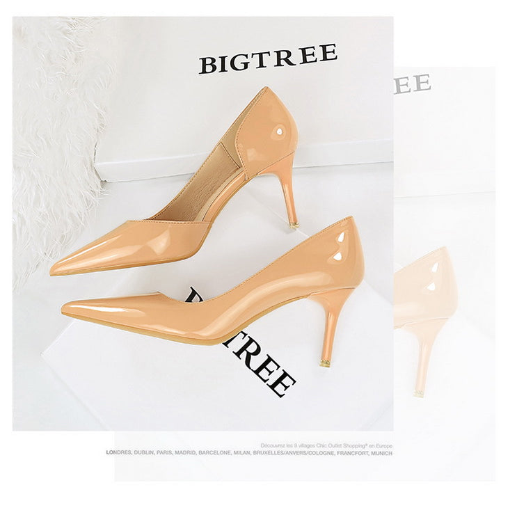 Shiny Patent Leather Side Hollow out High Heels