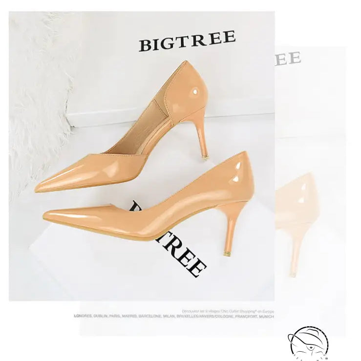 Shiny Patent Leather Side Hollow out High Heels