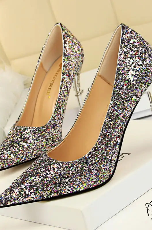 Elegant langry silver glitter stiletto heel pumps in fashion