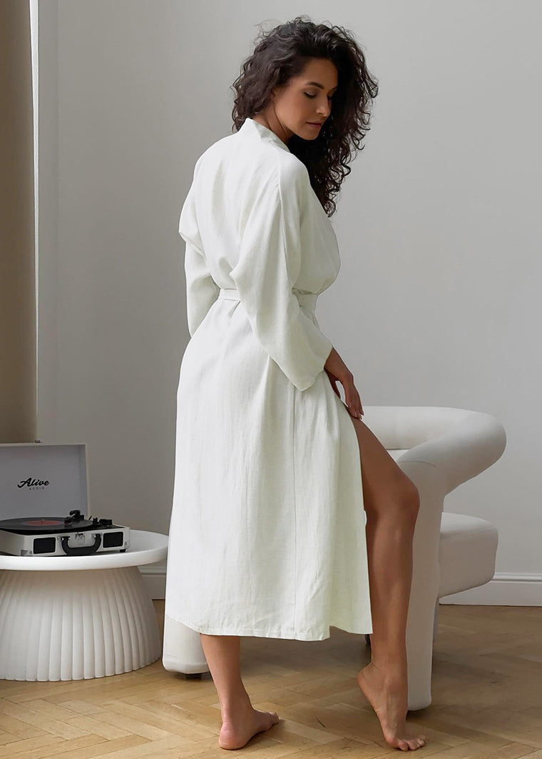 Elegant langry fashion cotton loose cardigan lace up nightgown in white robe style