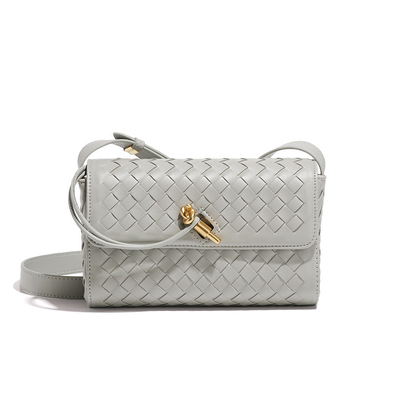 Gray woven leather crossbody bag from Elegant Woven Shoulder Bag, a stylish fashion accessory
