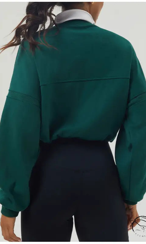 Emerald green autumn winter thickened rugby sweater with black leggings